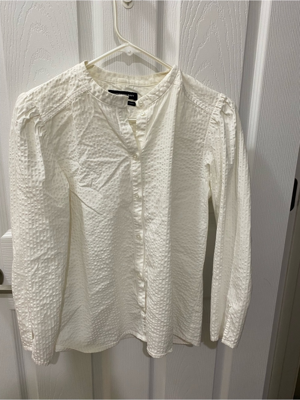 Something Navy White Textured Button-Down Blouse